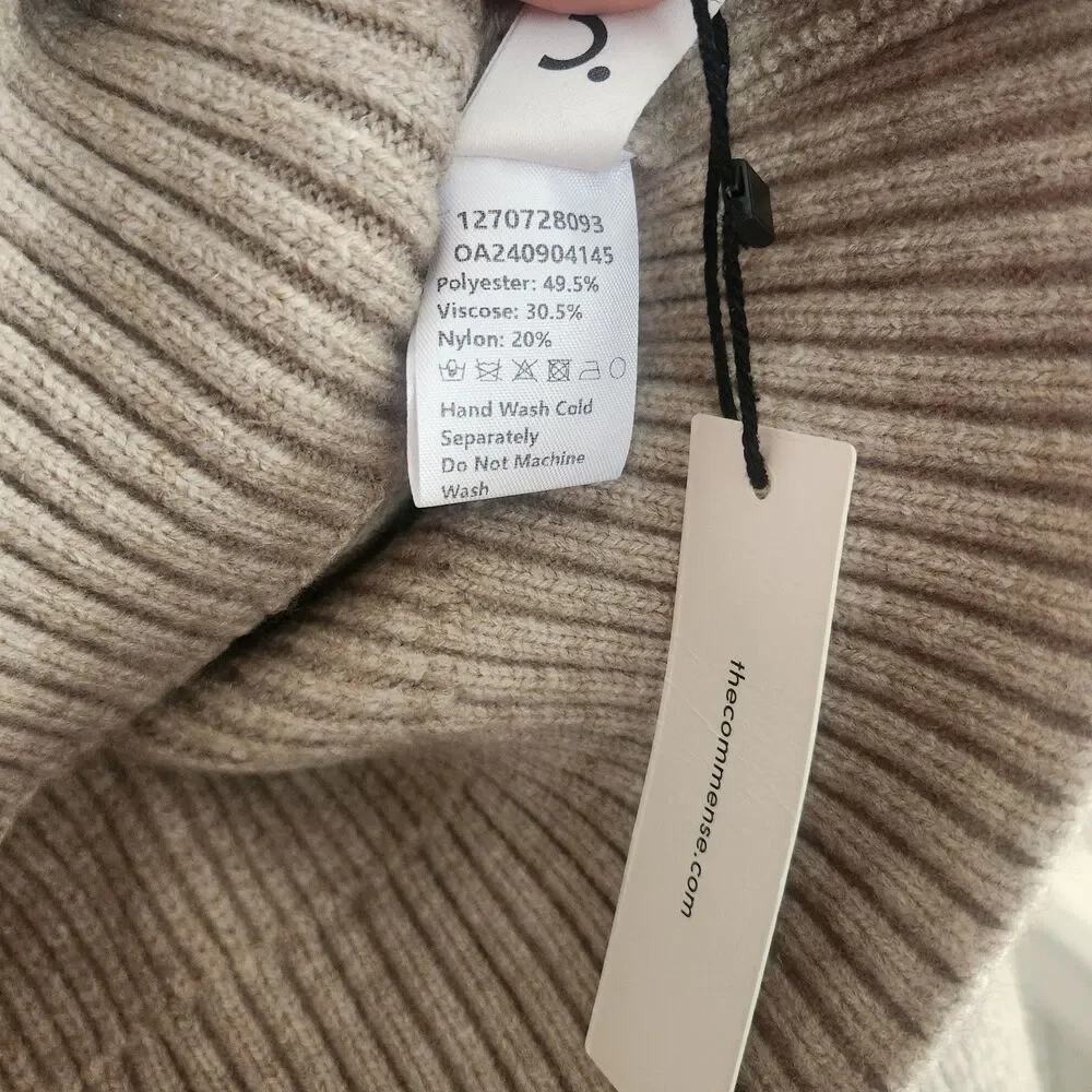 NWT COMMENSE Denim Collar Layered Sweater Beige Knit Sweater XS oversized fit - Picture 5 of 8